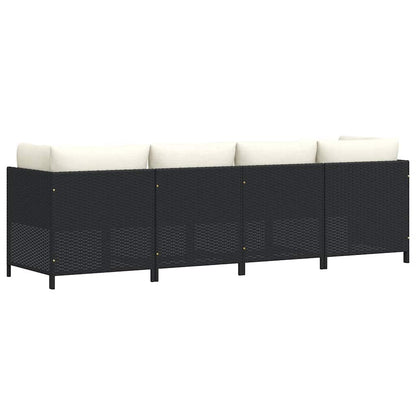 4-Seater Patio Sofa with Cushions Black Poly Rattan