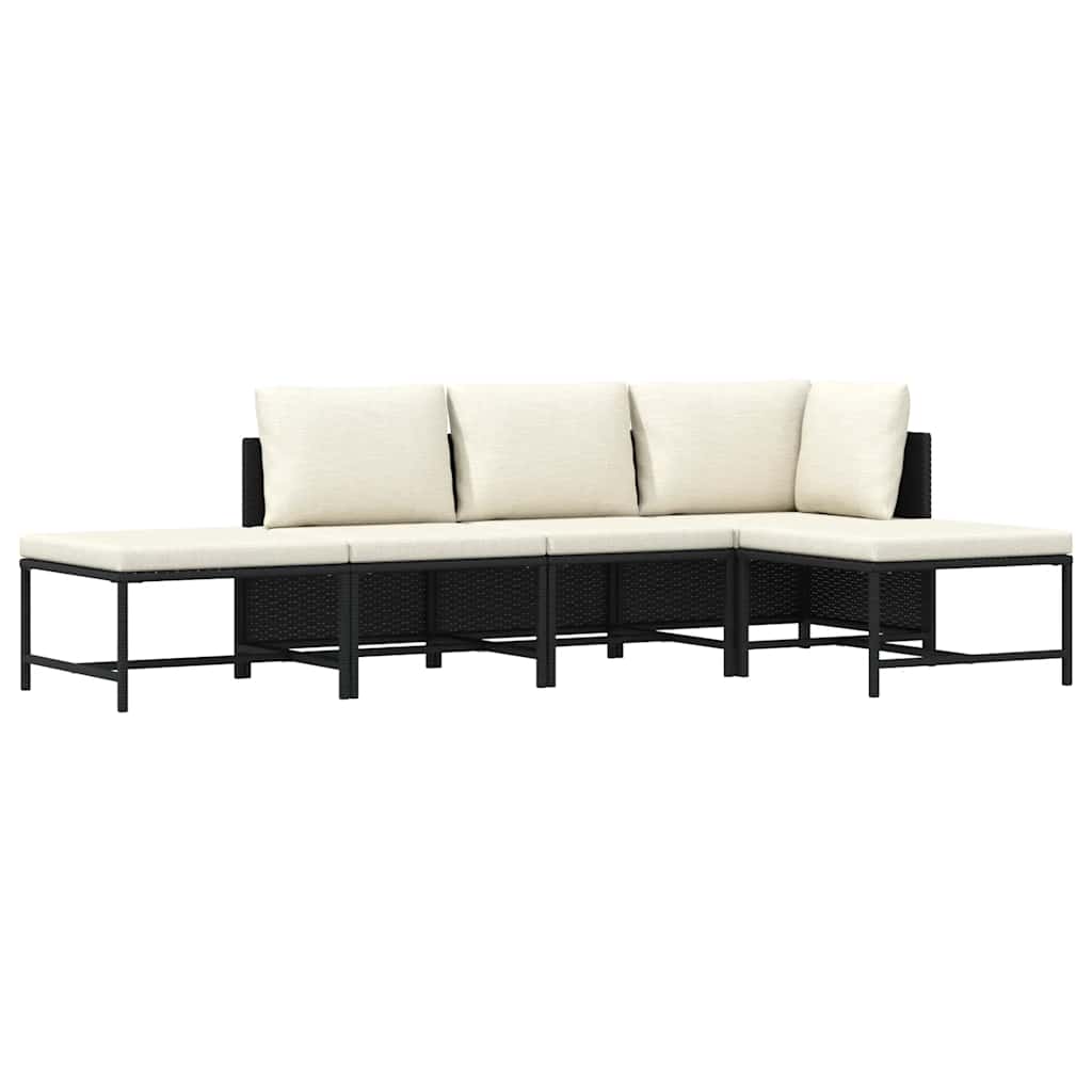 5 Piece Patio Sofa Set with Cushions Black Poly Rattan