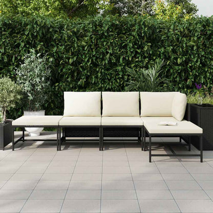 5 Piece Patio Sofa Set with Cushions Black Poly Rattan