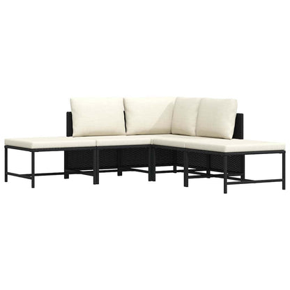 5 Piece Patio Sofa Set with Cushions Black Poly Rattan