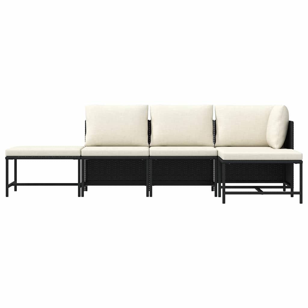 5 Piece Patio Sofa Set with Cushions Black Poly Rattan