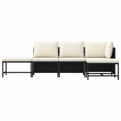 5 Piece Patio Sofa Set with Cushions Black Poly Rattan