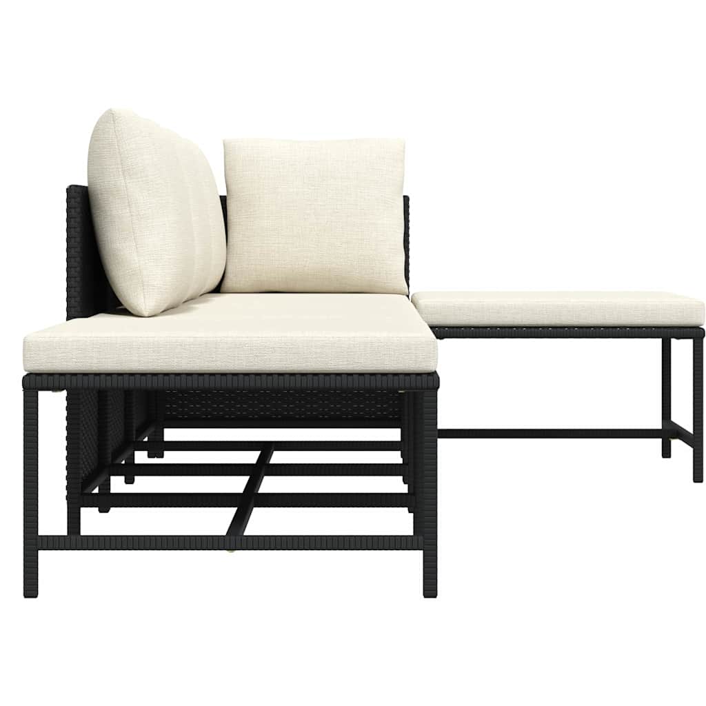 5 Piece Patio Sofa Set with Cushions Black Poly Rattan