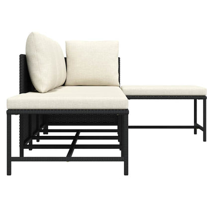 5 Piece Patio Sofa Set with Cushions Black Poly Rattan