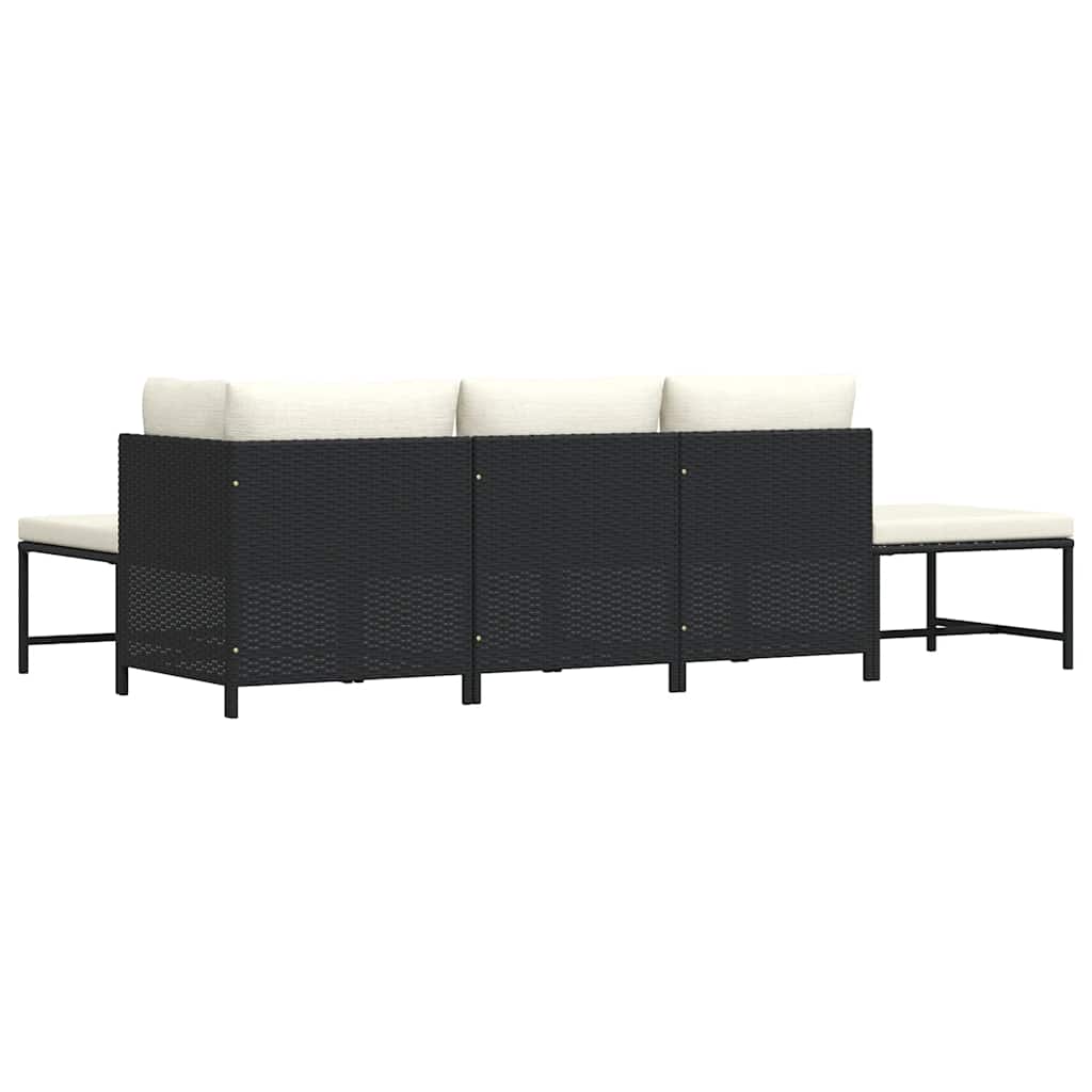 5 Piece Patio Sofa Set with Cushions Black Poly Rattan