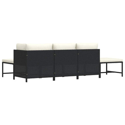 5 Piece Patio Sofa Set with Cushions Black Poly Rattan