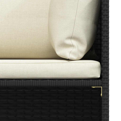 5 Piece Patio Sofa Set with Cushions Black Poly Rattan
