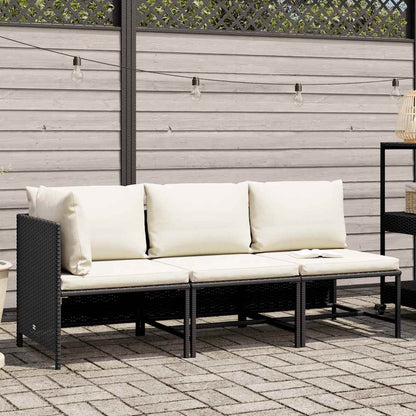 3 Piece Patio Sofa Set with Cushions Black Poly Rattan
