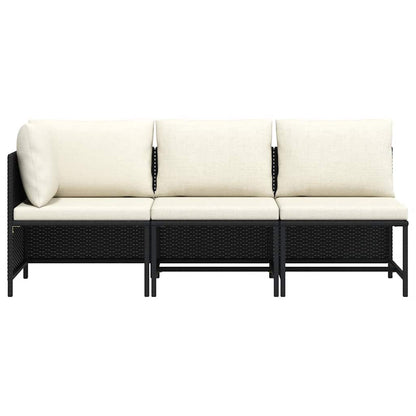 3 Piece Patio Sofa Set with Cushions Black Poly Rattan