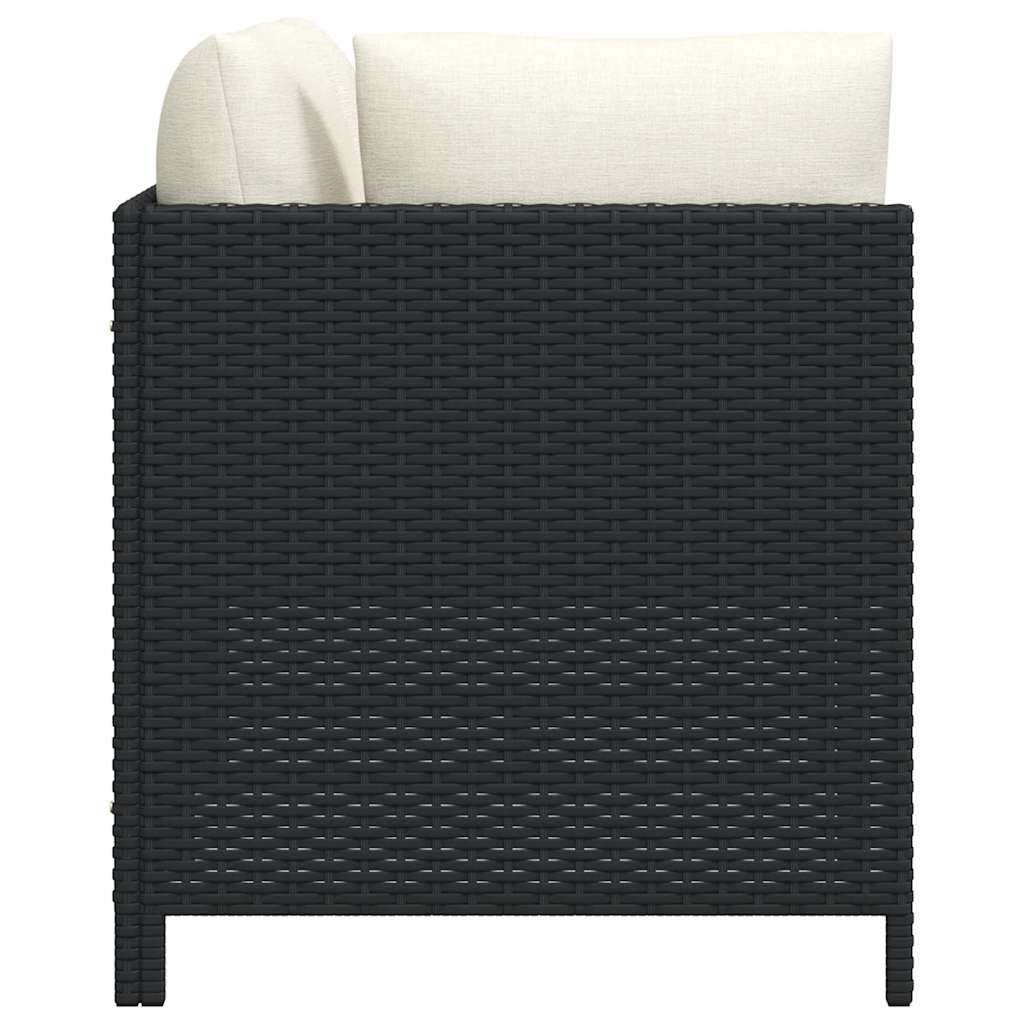 3 Piece Patio Sofa Set with Cushions Black Poly Rattan