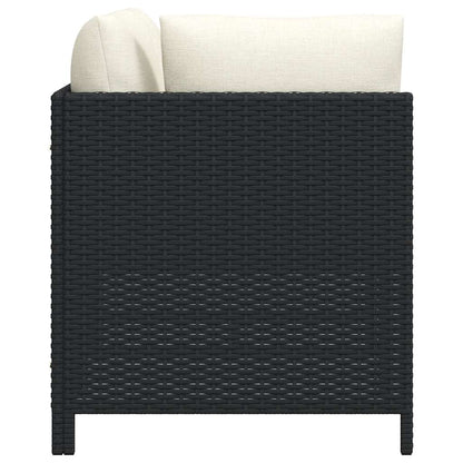 3 Piece Patio Sofa Set with Cushions Black Poly Rattan
