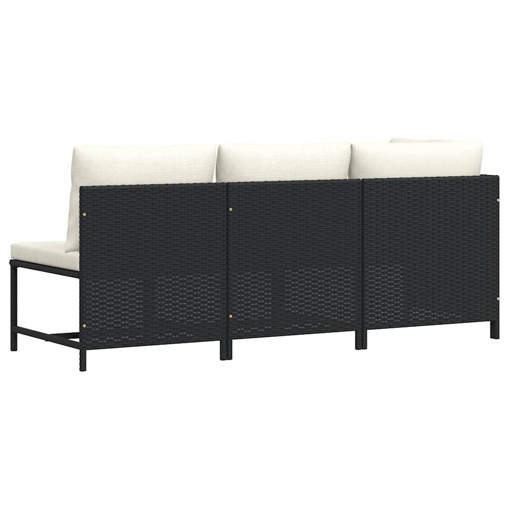 3 Piece Patio Sofa Set with Cushions Black Poly Rattan