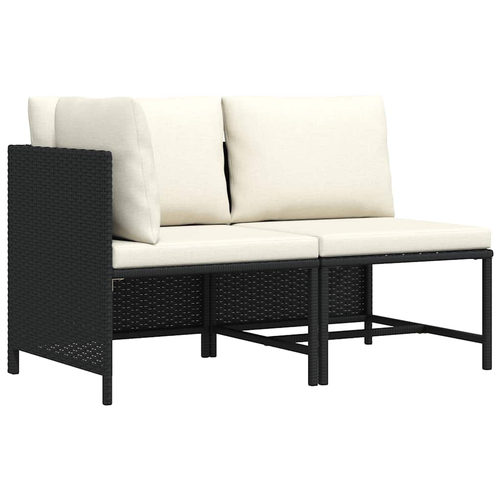 2 Piece Patio Sofa Set with Cushions Black Poly Rattan