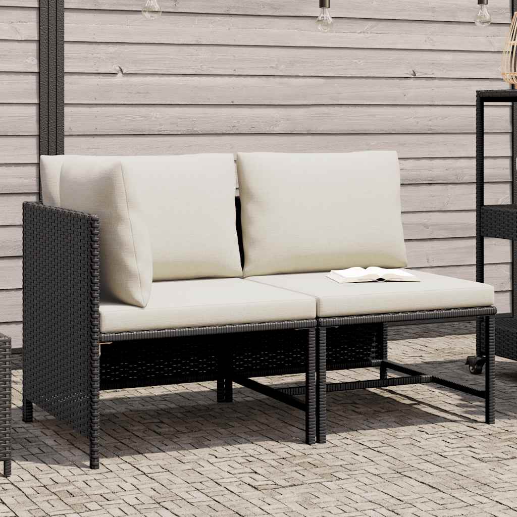 2 Piece Patio Sofa Set with Cushions Black Poly Rattan