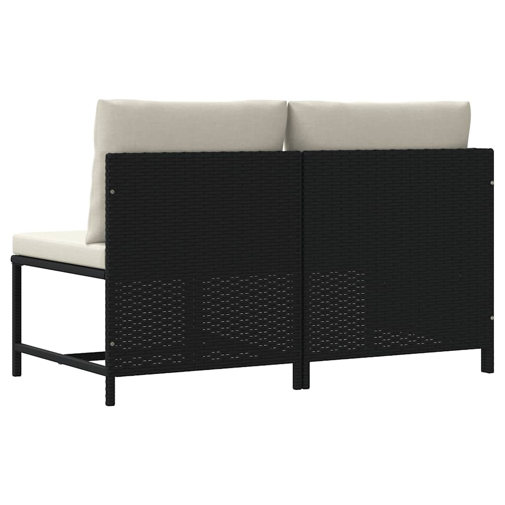 2 Piece Patio Sofa Set with Cushions Black Poly Rattan