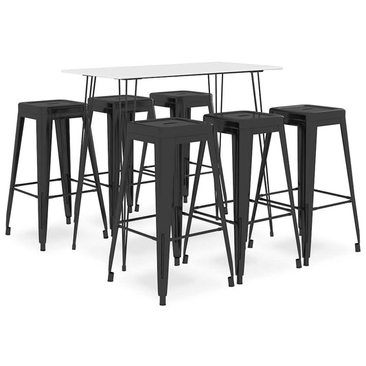 Bar Set | White and Black | MDF, Powder-Coated Metal | 120 x 60 x 105 cm