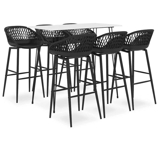 Bar Set | White tabletop, Black stools | MDF and Powder-Coated Steel