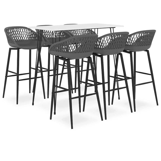 Bar Set | White and Grey | MDF, Metal, PP | Large | Ergonomic | Bar Set