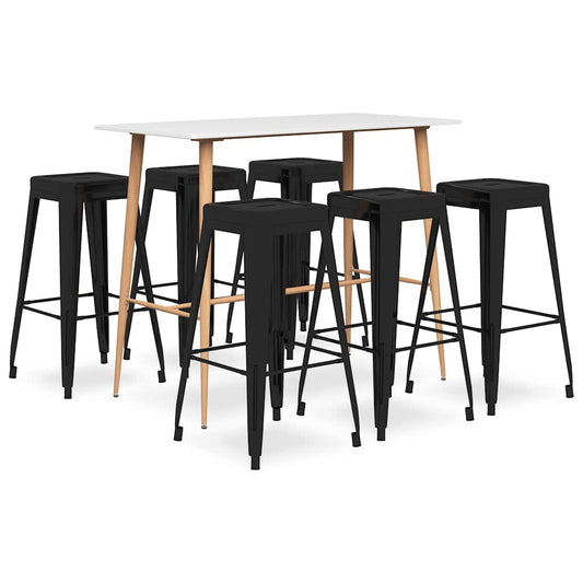 Bar Set | White and Black | MDF and Metal | Large | Stackable | Bar Set