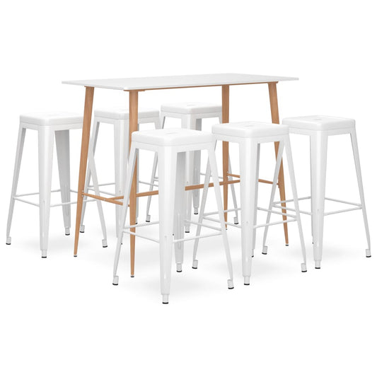 Bar Set | White | MDF | 7 Piece | Stackable | Bar Set | Rectangular