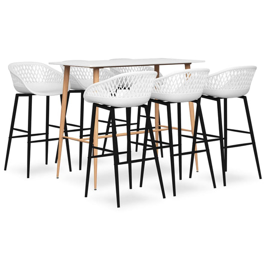 Bar Set | White | MDF, Metal, PP | 7 Piece Set | Ergonomic | Bar Set
