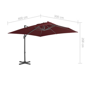 Cantilever Garden Parasol with Aluminium Pole Bordeaux Red 400x300 cm