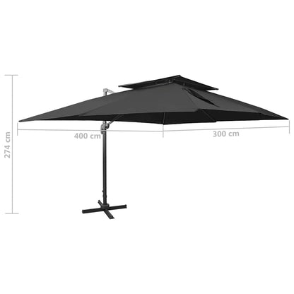 Cantilever Garden Parasol with Double Top Black 400x300 cm