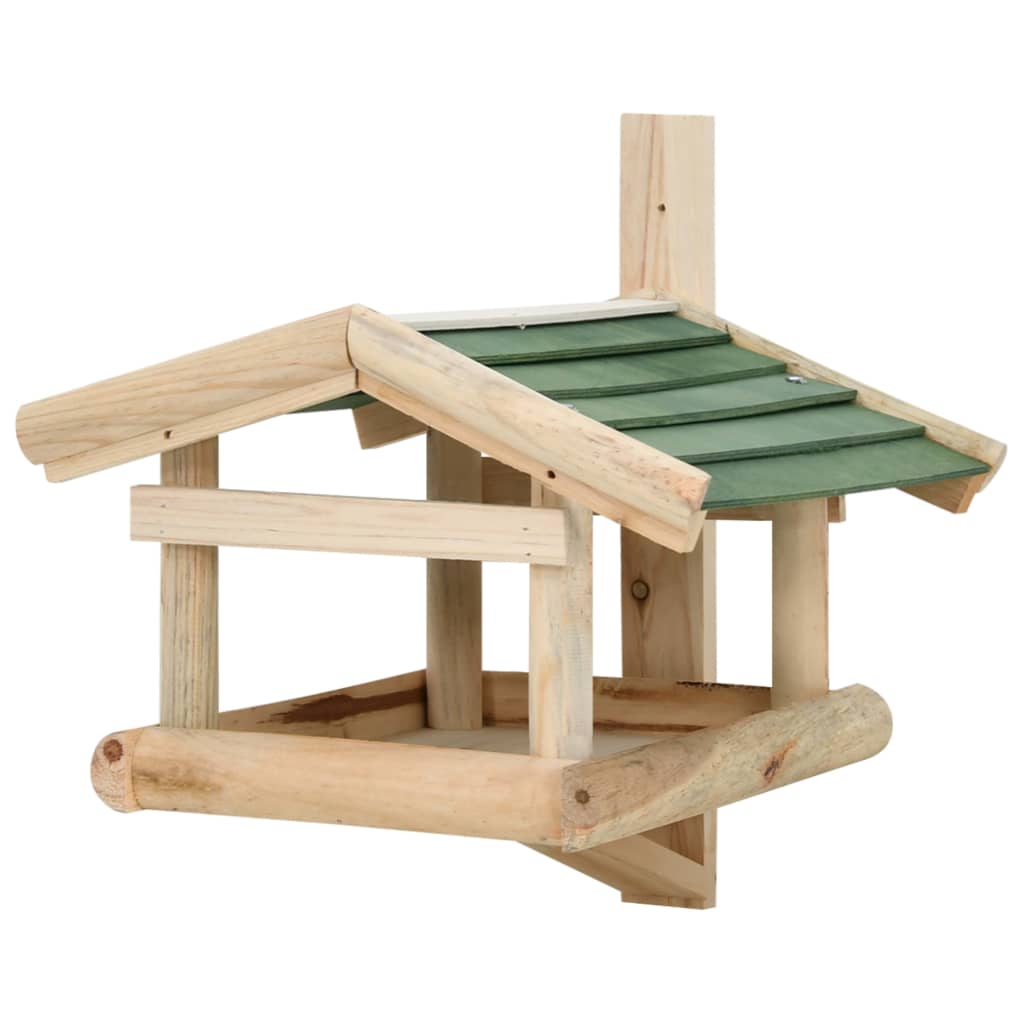 vidaXL Bird Feeder Green and Natural Wood Solid Fir Wood Small
