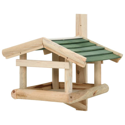 vidaXL Bird Feeder Green and Natural Wood Solid Fir Wood Small