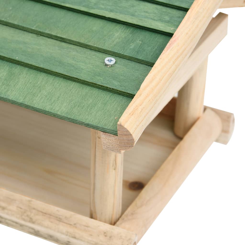 vidaXL Bird Feeder Green and Natural Wood Solid Fir Wood Small
