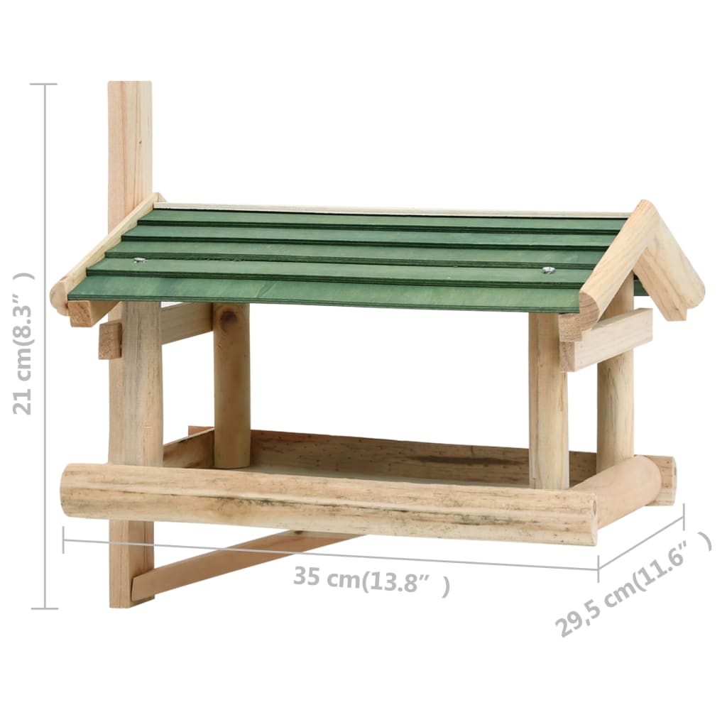 vidaXL Bird Feeder Green and Natural Wood Solid Fir Wood Small