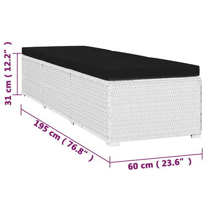 3 Piece Patio Sun Loungers with Tea Table Poly Rattan White