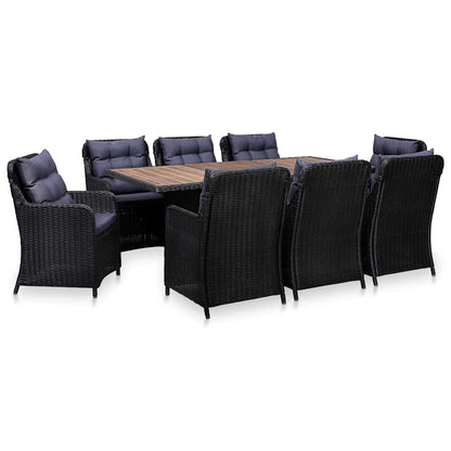 9 Piece Patio Dining Set Poly Rattan Black