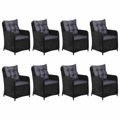 9 Piece Patio Dining Set Poly Rattan Black