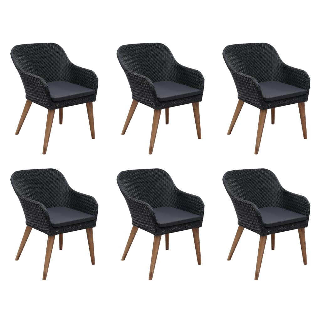 7 Piece Patio Dining Set with Cushions Poly Rattan Black