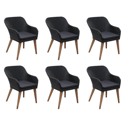 7 Piece Patio Dining Set with Cushions Poly Rattan Black