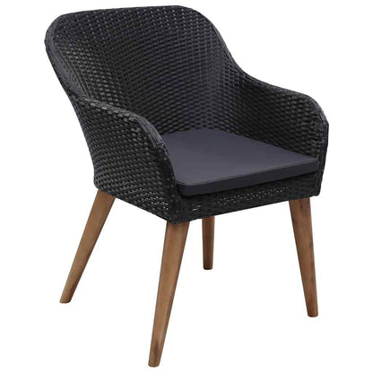 7 Piece Patio Dining Set with Cushions Poly Rattan Black