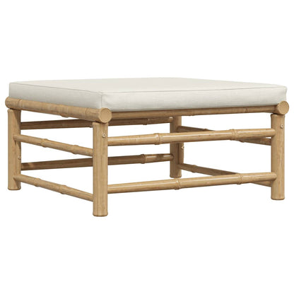 3 Piece Patio Lounge Set with Cream White Cushions Bamboo