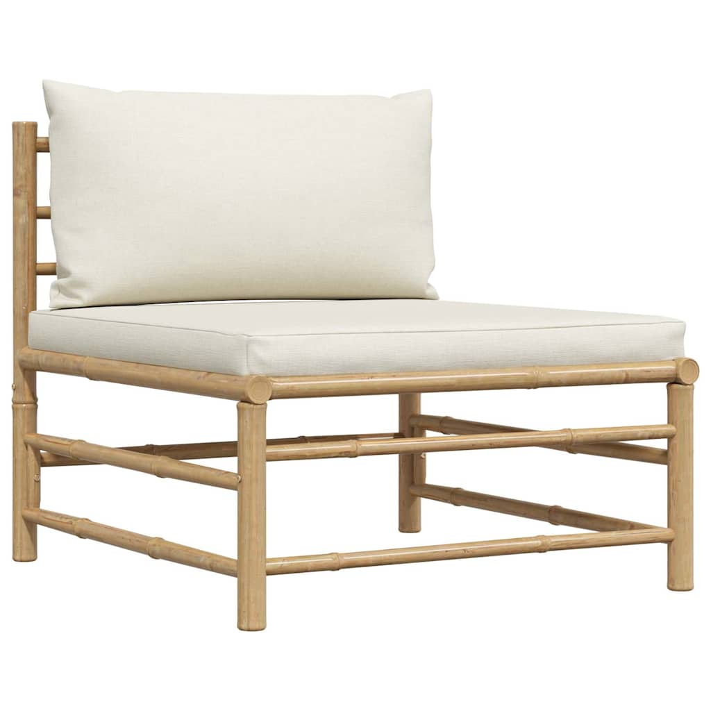 3 Piece Patio Lounge Set with Cream White Cushions Bamboo
