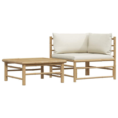 2 Piece Patio Lounge Set with Cream White Cushions Bamboo