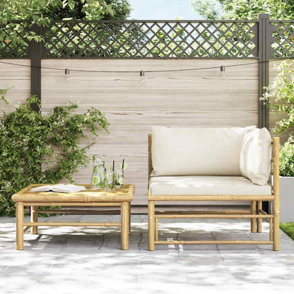 2 Piece Patio Lounge Set with Cream White Cushions Bamboo