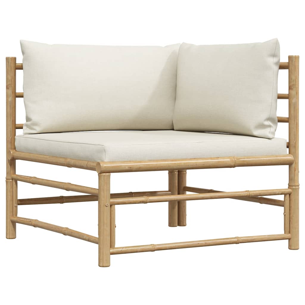 2 Piece Patio Lounge Set with Cream White Cushions Bamboo