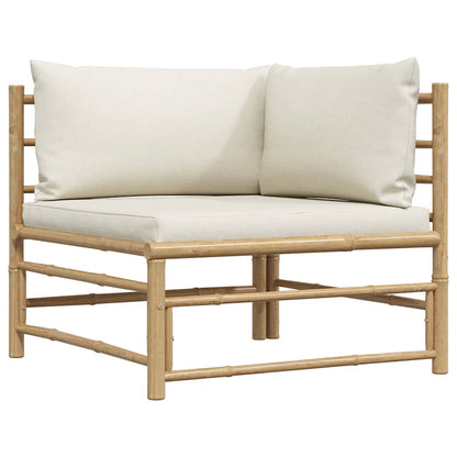 2 Piece Patio Lounge Set with Cream White Cushions Bamboo