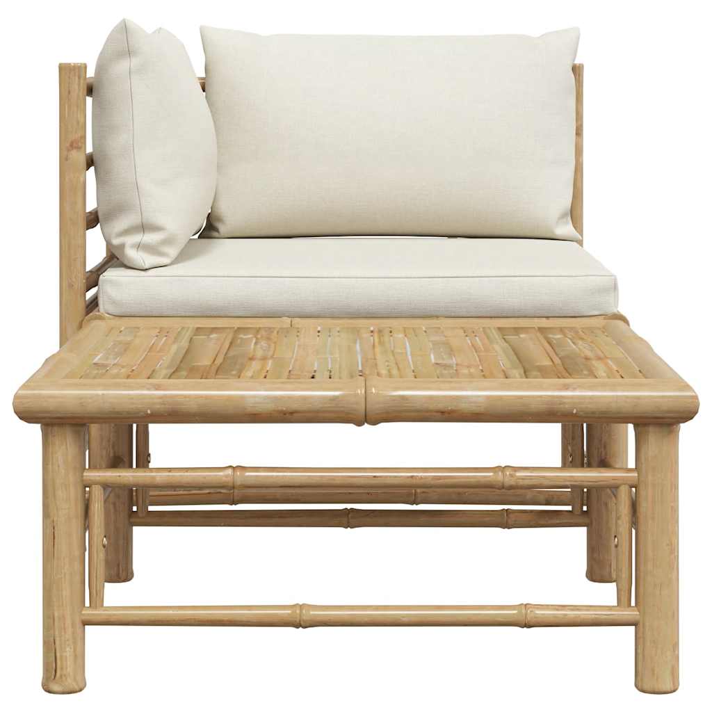 2 Piece Patio Lounge Set with Cream White Cushions Bamboo