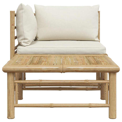 2 Piece Patio Lounge Set with Cream White Cushions Bamboo