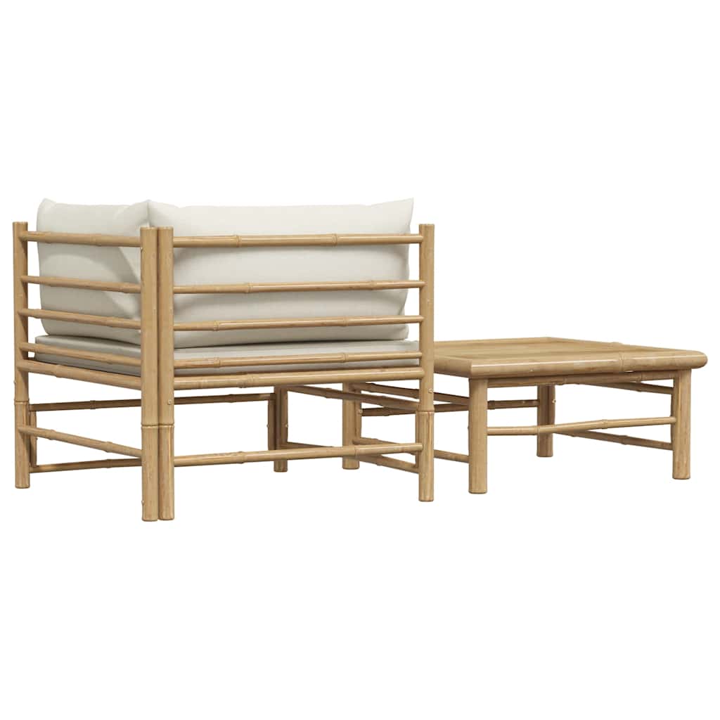 2 Piece Patio Lounge Set with Cream White Cushions Bamboo