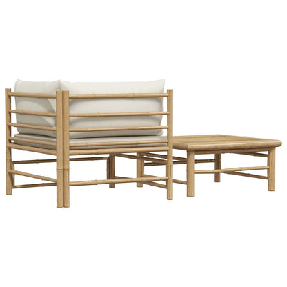 2 Piece Patio Lounge Set with Cream White Cushions Bamboo