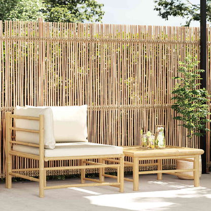 2 Piece Patio Lounge Set with Cream White Cushions Bamboo