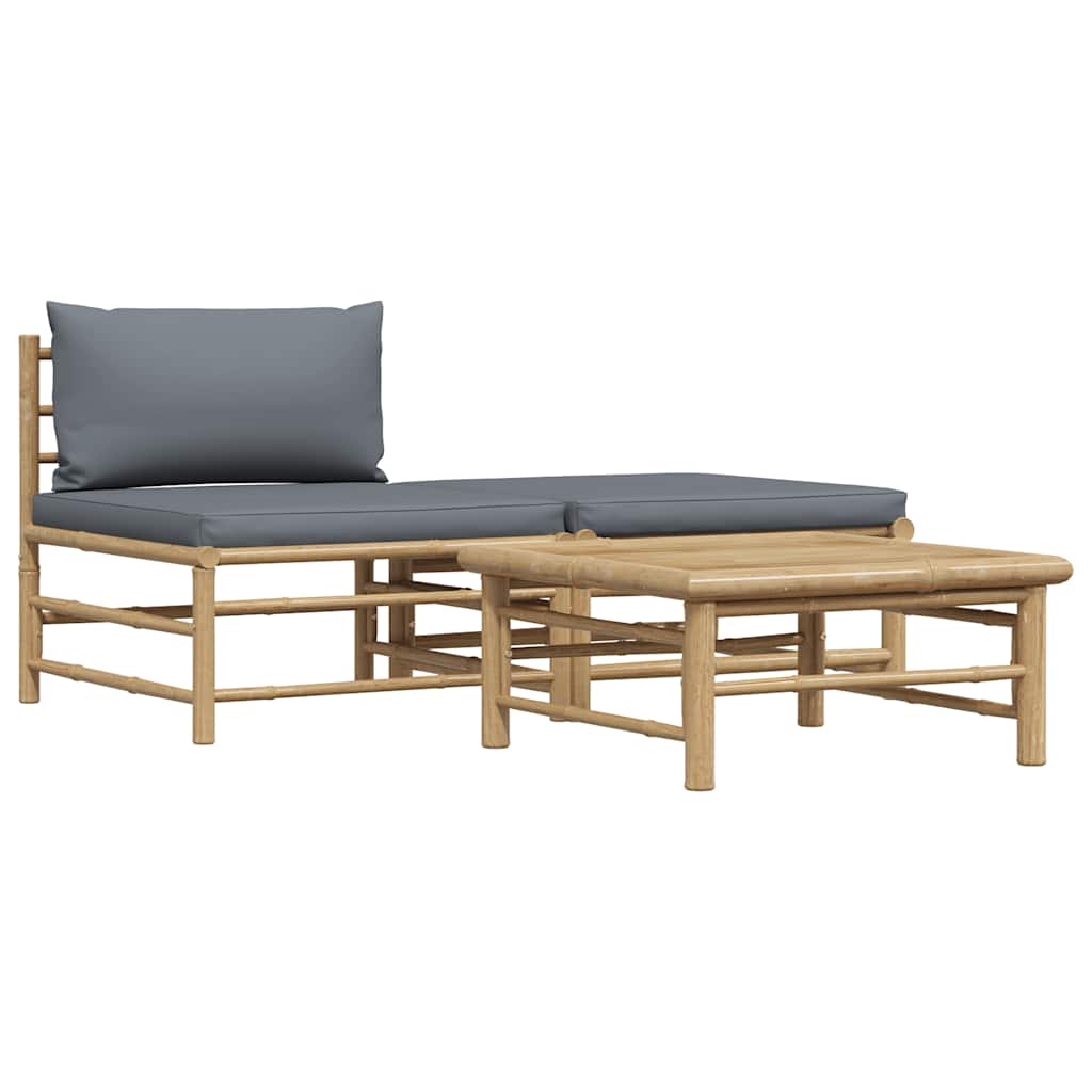 3 Piece Patio Lounge Set with Dark Gray Cushions Bamboo