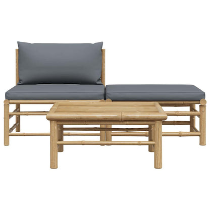 3 Piece Patio Lounge Set with Dark Gray Cushions Bamboo